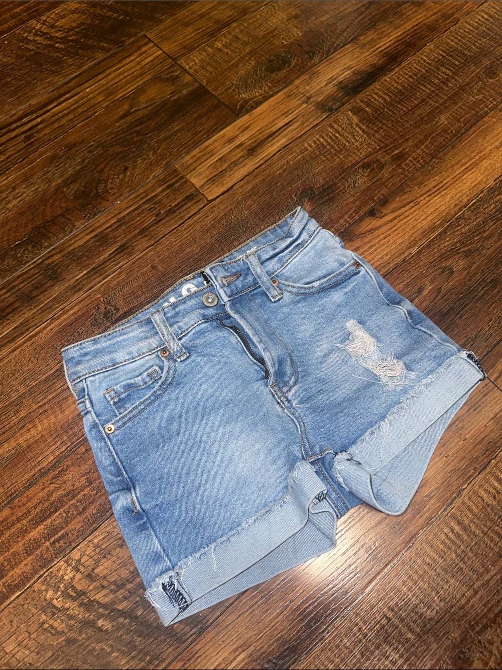 Light Blue Rolled Hem Distressed Denim Shorts
